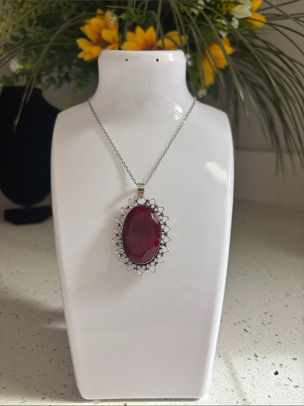 Simulated Ruby Ethnic Handmade Pendant Necklace